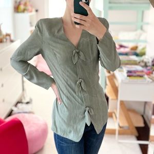 All That Jazz Vintage Button Down Tunic Shirt Bows Sage Green M